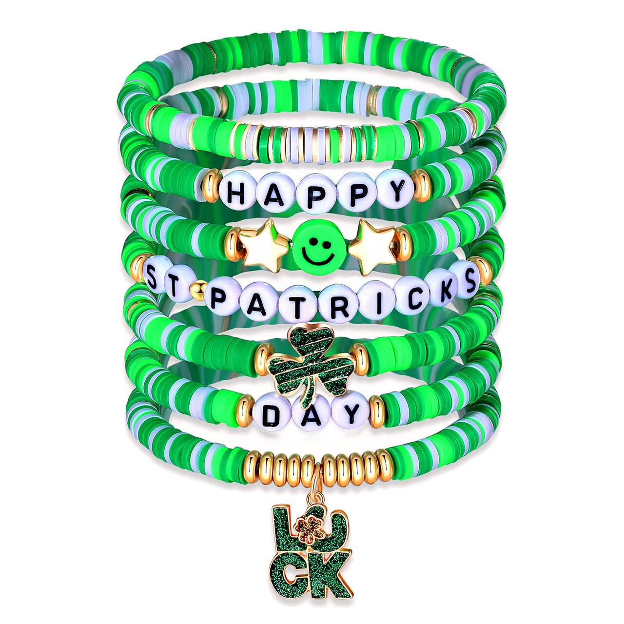 XOCARTIGE Surfer Heishi Bracelets for Women Stackable Rainbow Vinyl Disc Clay Beaded Stretch Bracelets Elastic Layering Friendship Bracelets Boho Summer Beach Jewelry (St.Patrick's Day 1)